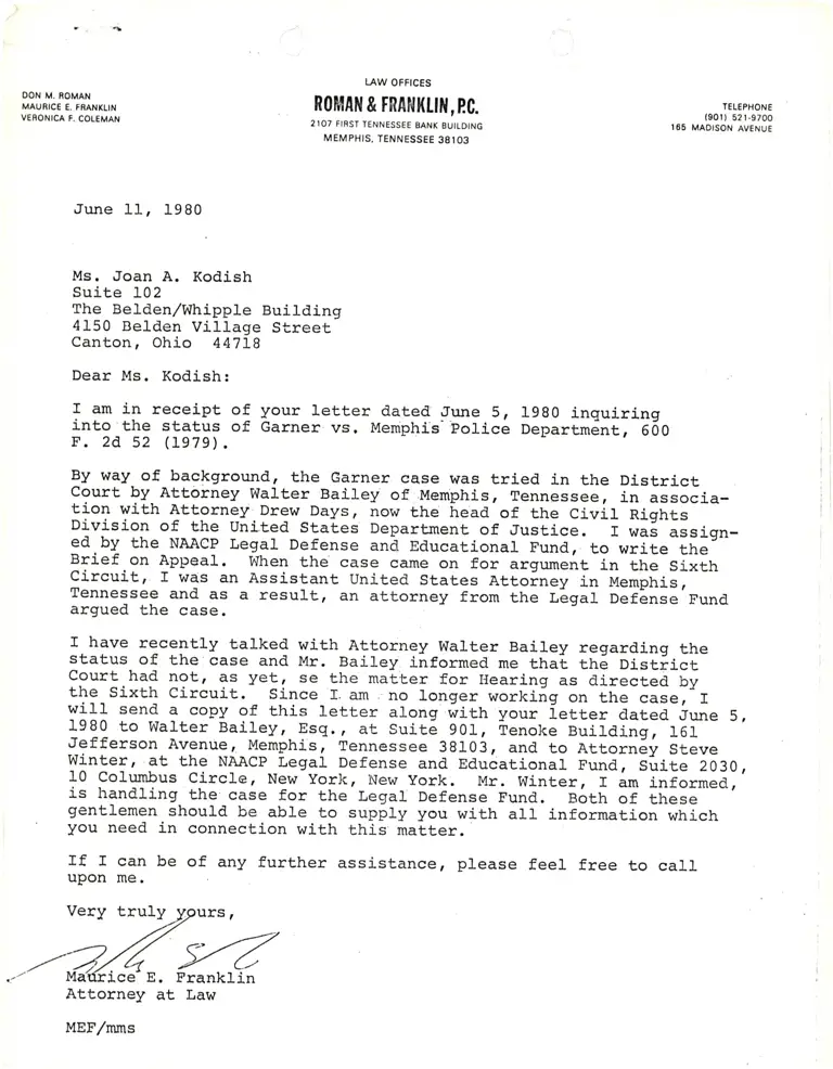 Correspondence between Franklin and Kodish Re: Arguments preview