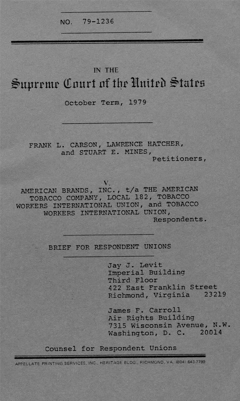 Carson v. American Brands, Inc. Brief for Respondent Unions preview