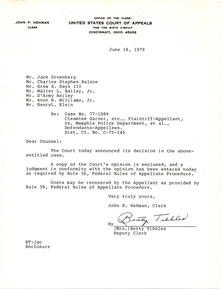 Correspondence from John P. Hehman to Jack Greenberg preview