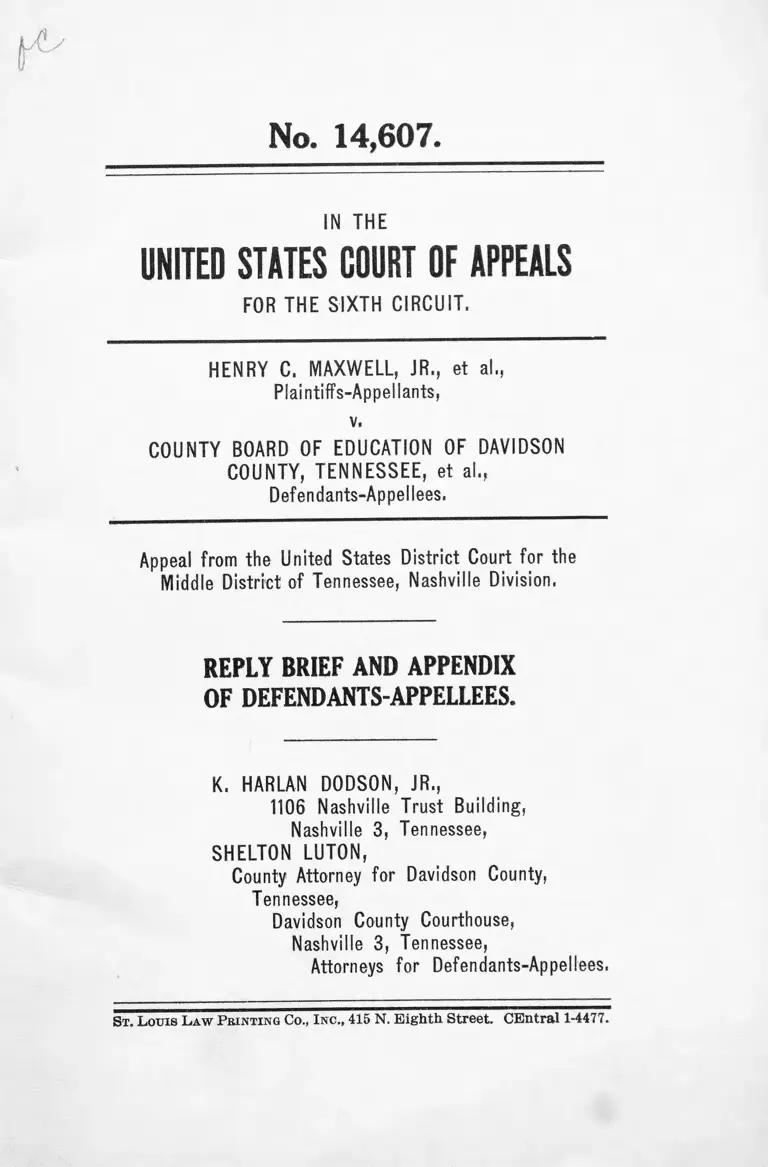 Maxwell v. Davidson County, TN Board of Education Reply Brief and Appendix of Defendants-Appellees preview