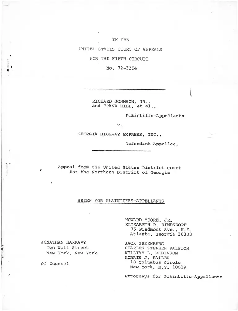 Johnson Jr., v. Georgia Highway Express Brief for Plaintiffs-Appellants preview