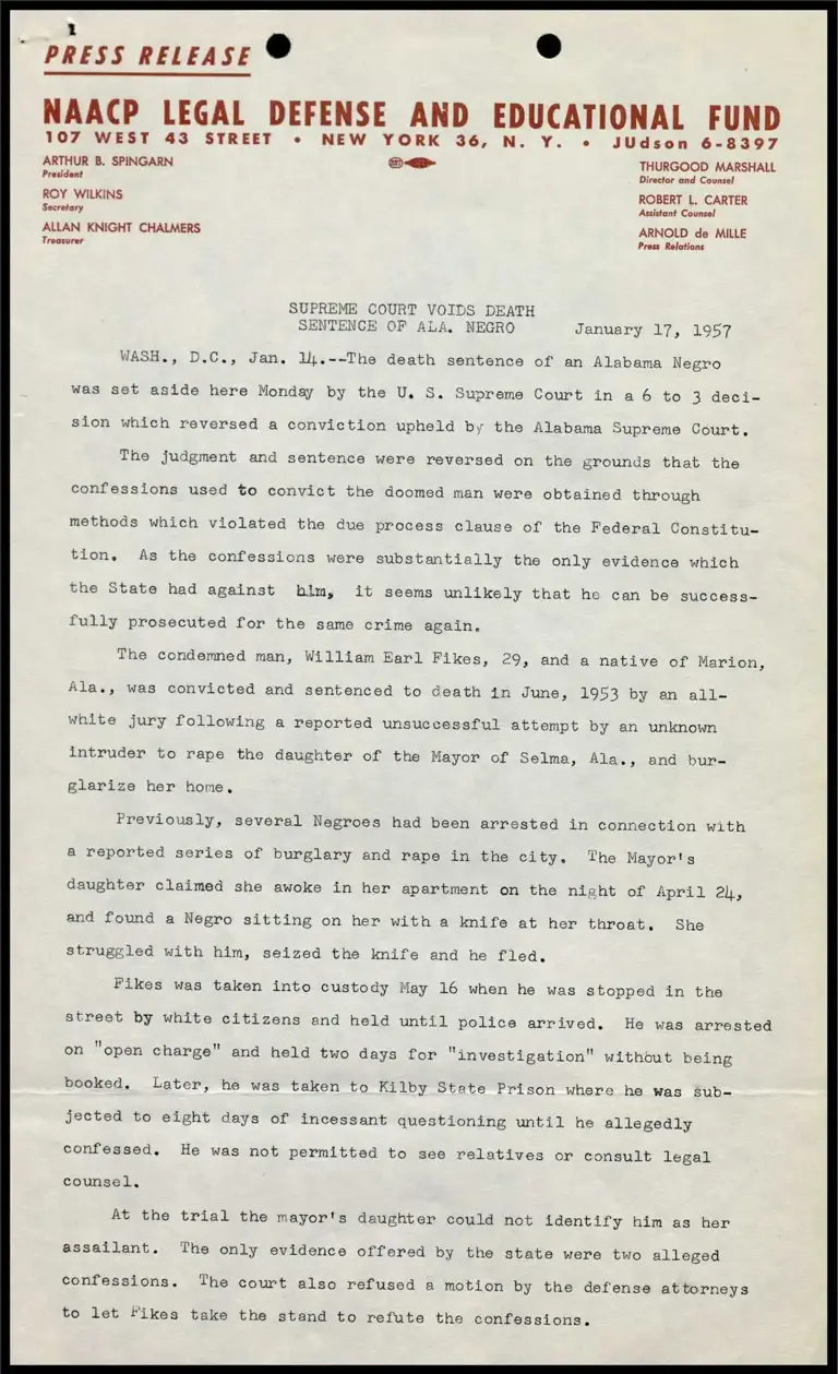 Supreme Court Voids Death Sentence of Ala. Negro preview