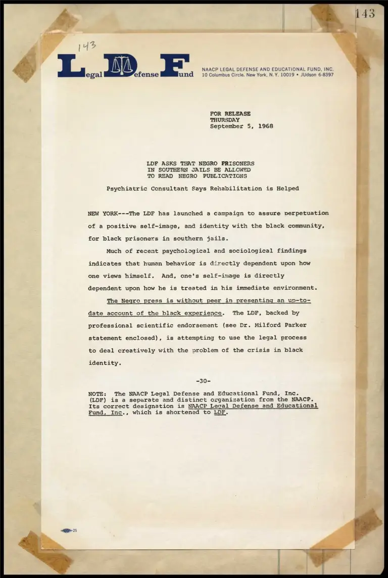 LDF Asks That Negro Prisoners in Southern Jails Be Allowed to Read Negro Publications preview