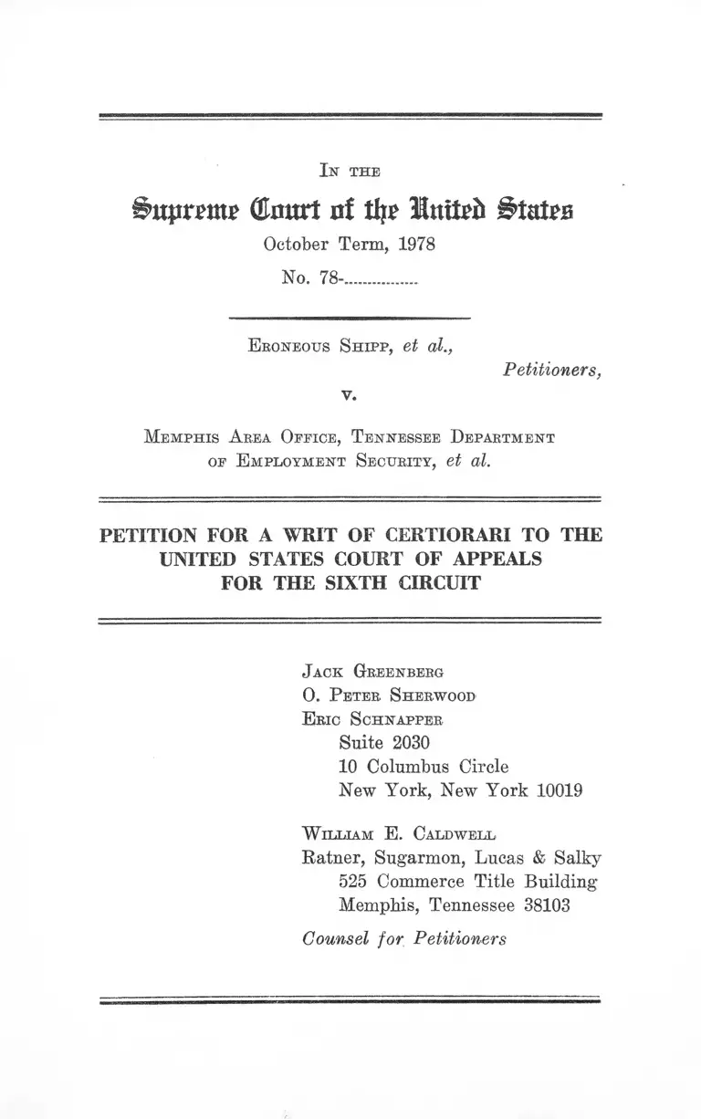 Shipp v TN Department of Employment Security Petition for Writ of Certiorari preview
