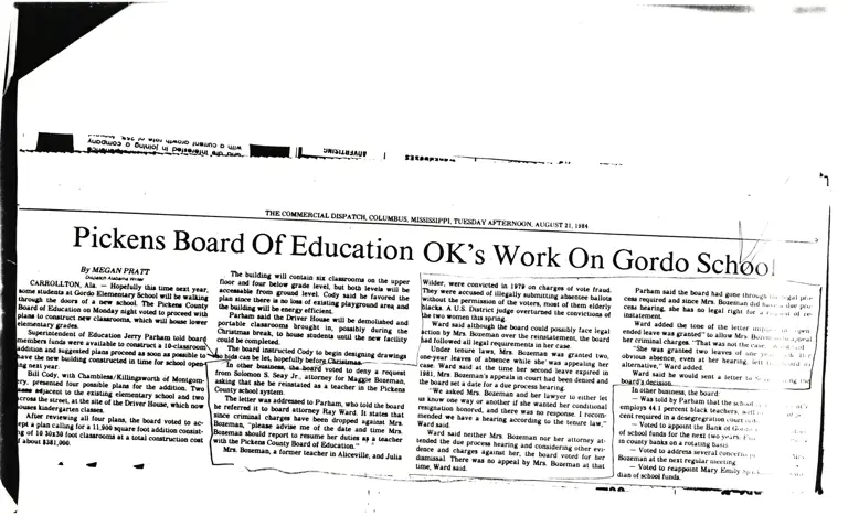 Pickens Board of Education OK's Work on Gordo School News Clipping preview