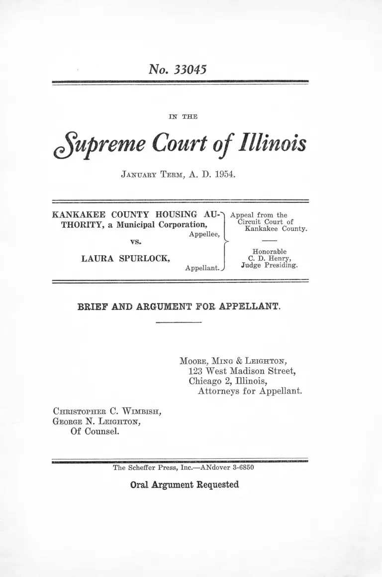 Kankakee County Housing Authority v. Laural Spurlock Brief and Argument for Appellant preview