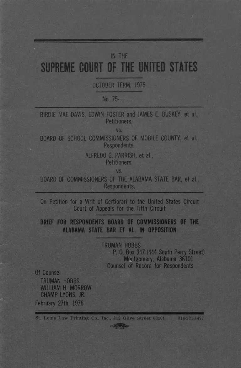Davis v. Mobile County Board of School Commissioners Brief for Respondents Board of Commissioners of the Alabama State Bar et al. in Opposition preview
