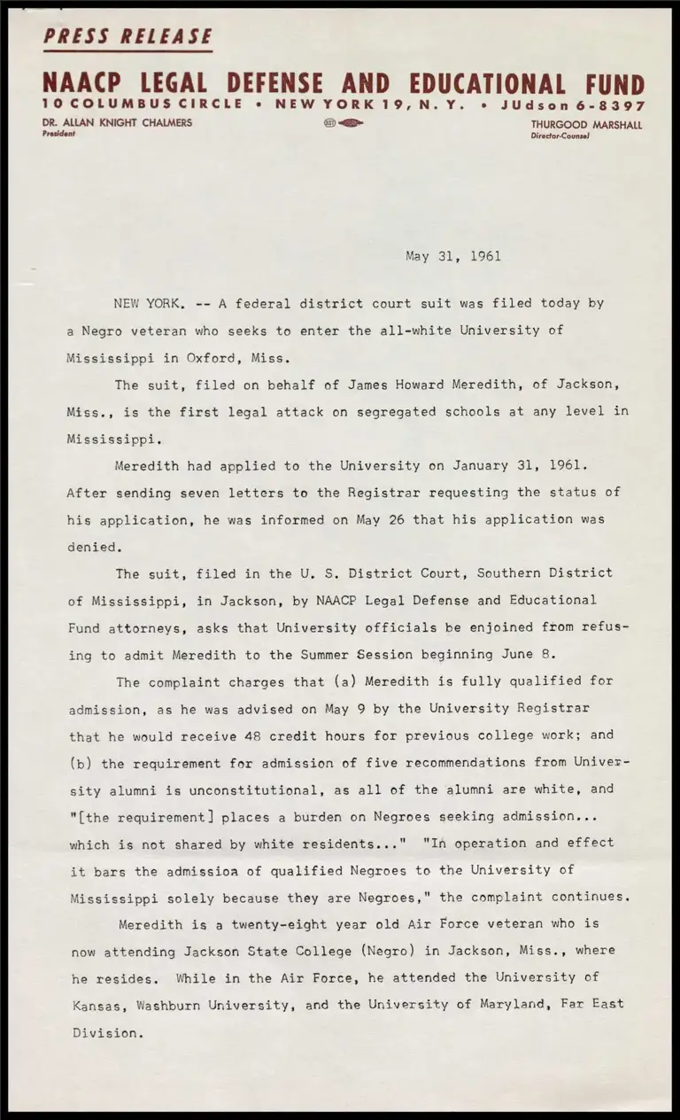 A federal district court suit was filed today by a Negro veteran… preview