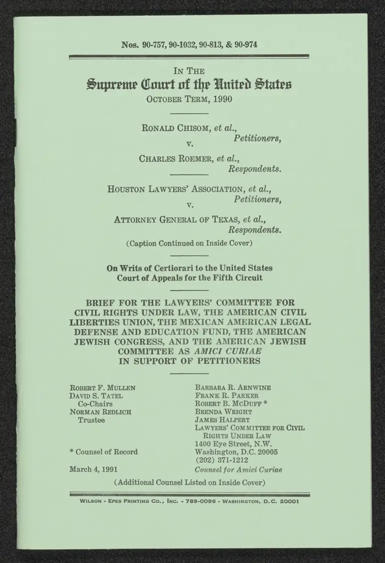 Brief for the Lawyers’ Committee for Civil Rights Under Law the American Civil Liberties Union and others as Amici Curiae in Support in of Petitioners preview