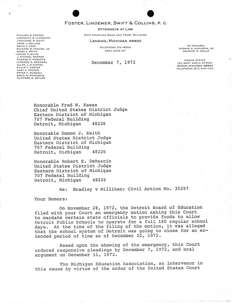 Letter from Opposing Counsel to Judges Kaess, Kieth and DeMascio RE: Emergency Motion preview