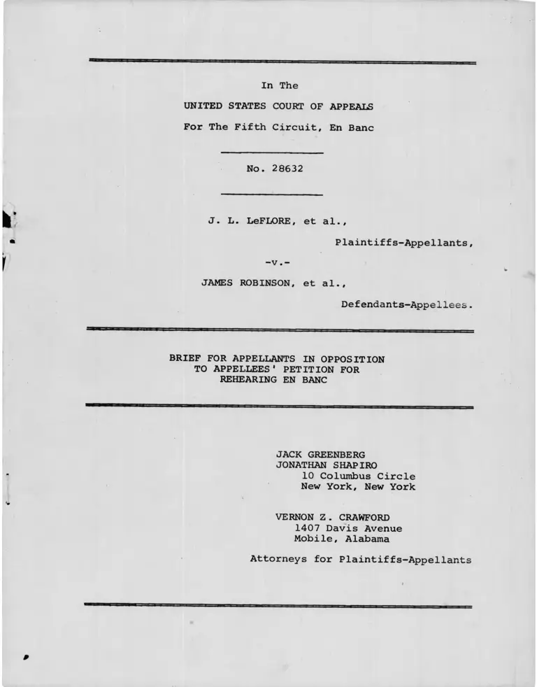 LeFlore v Robinson Brief for Appellants in Opposition to Appellees' Petition for Rehearing En Banc preview