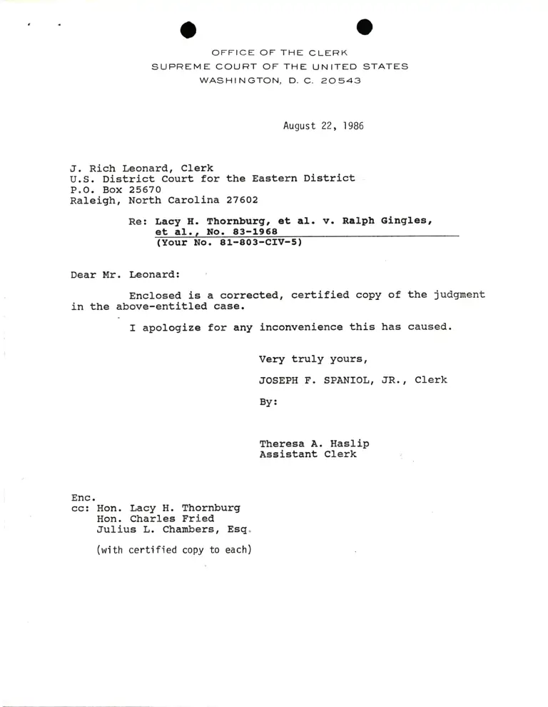 Correspondence from Spaniol to Leonard preview