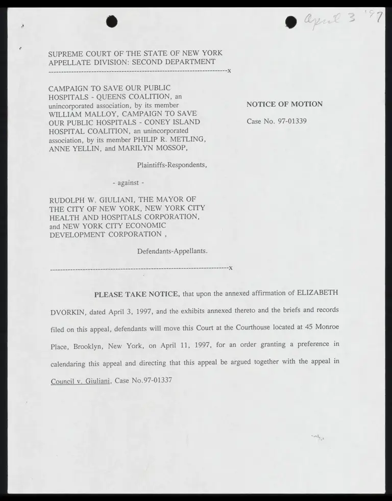 Notice of Motion; Affirmation in Support preview
