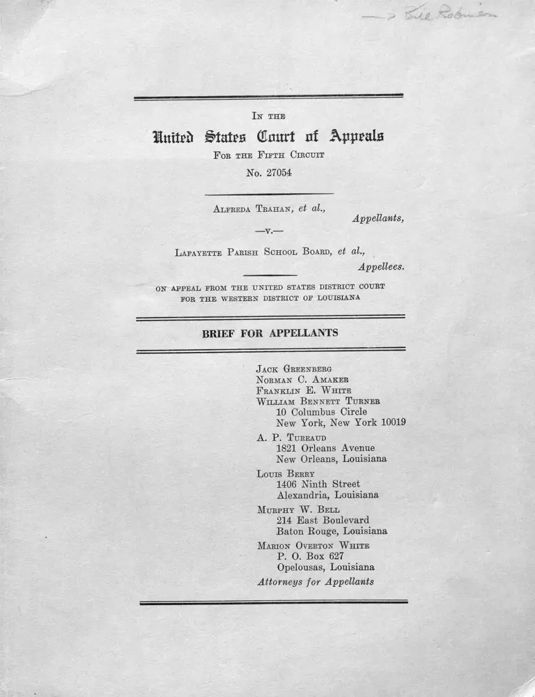 Trahan v. Lafayette Parish School Brief for Appellants preview