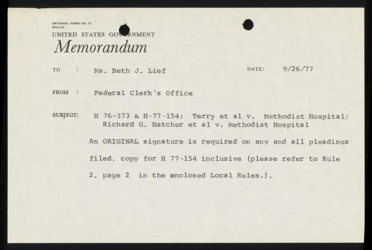 Memo from Federal Clerk's Office to Lief Re: Signature Requirement preview