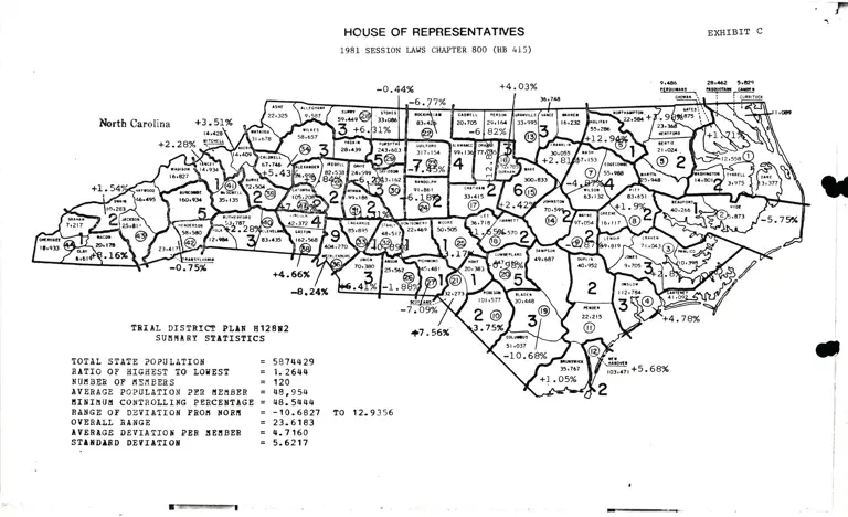 Map of House of Representatives 1981 Session Laws Chapter 800 (HB 415) - Trial District Plan H128N2 preview
