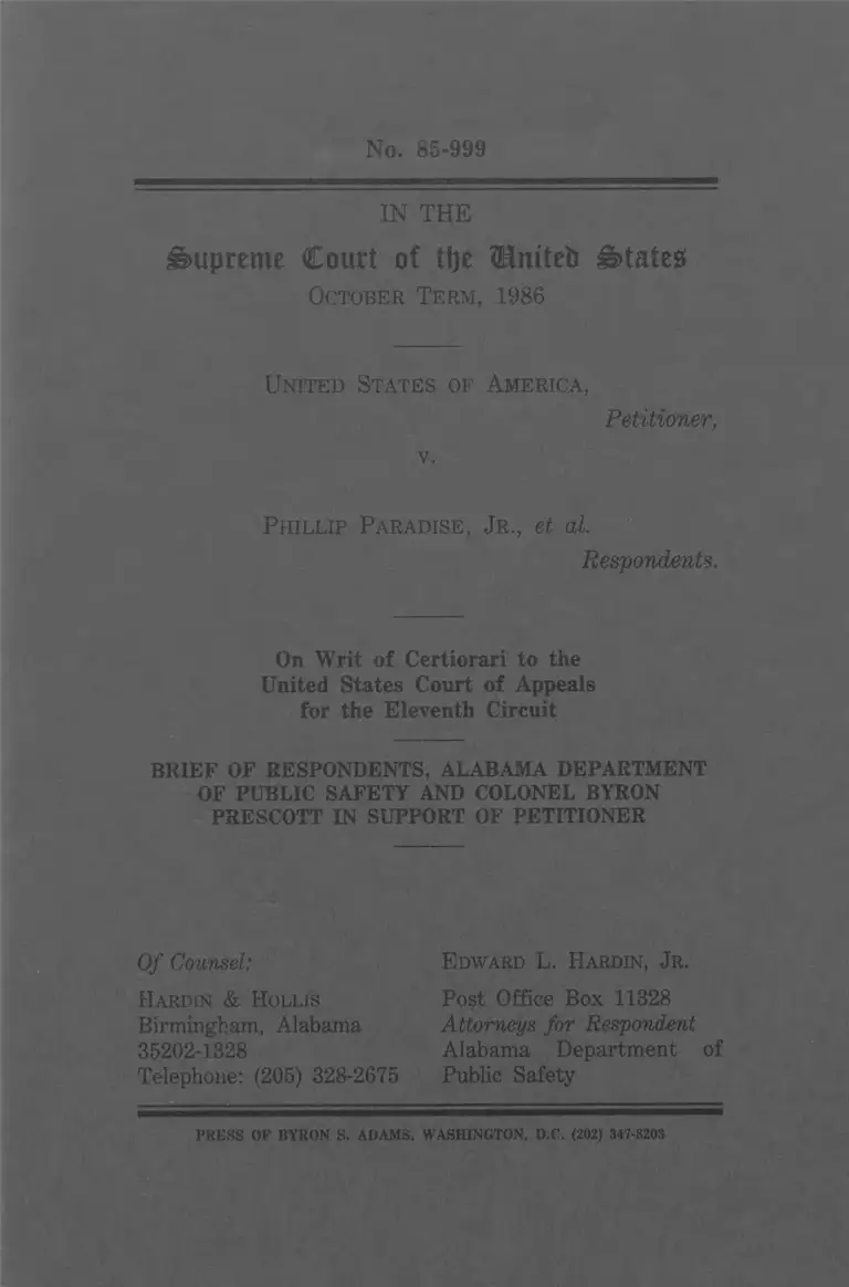 United States v. Paradise, Jr. Brief of Respondents in Support of Petitioner preview