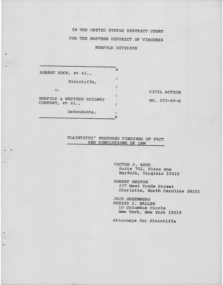 Rock v Norfolk & Western Railway Company Proposed Findings and Conclusion preview