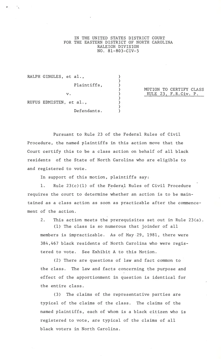 Motion to Certify Class; Memorandum in Support of Plaintiffs' Motion to Certify Class preview