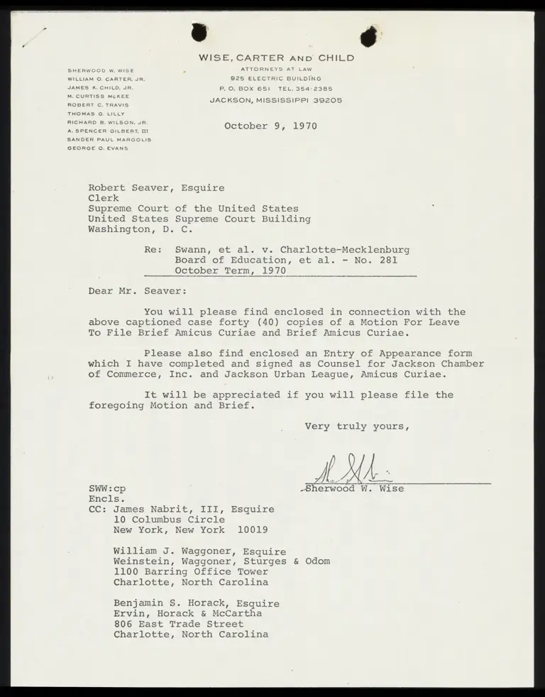 Correspondence from Wise to Clerk Re: Motion for Leave to File Amicus Brief preview