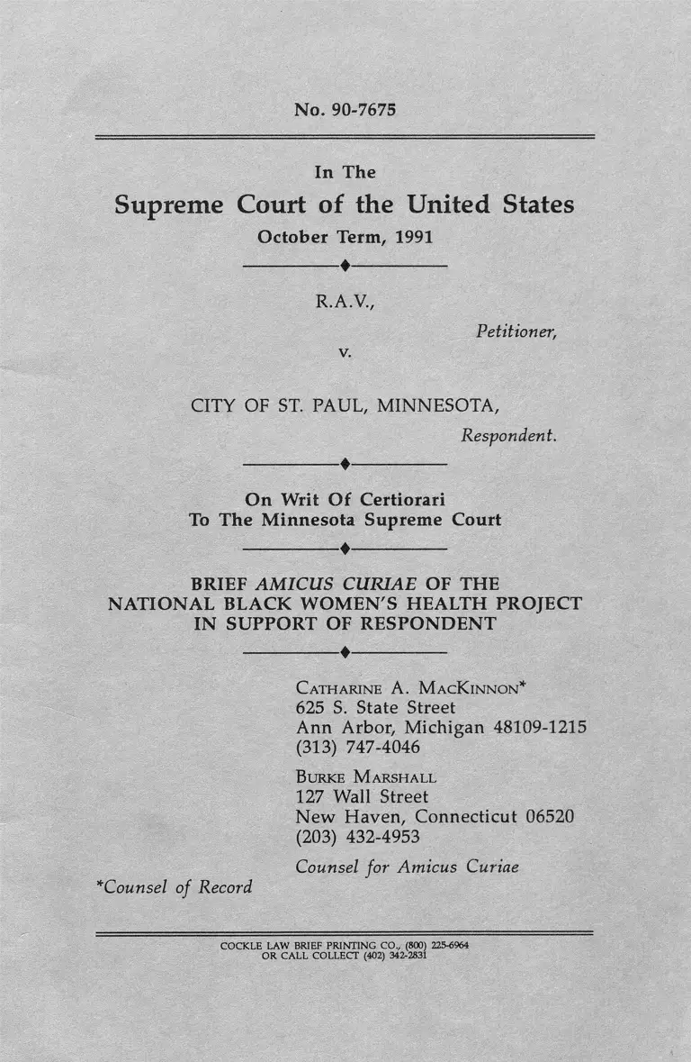 R.A.V., v. City of St. Paul, Minnesota Brief Amicus Curiae in Support of Respondent preview
