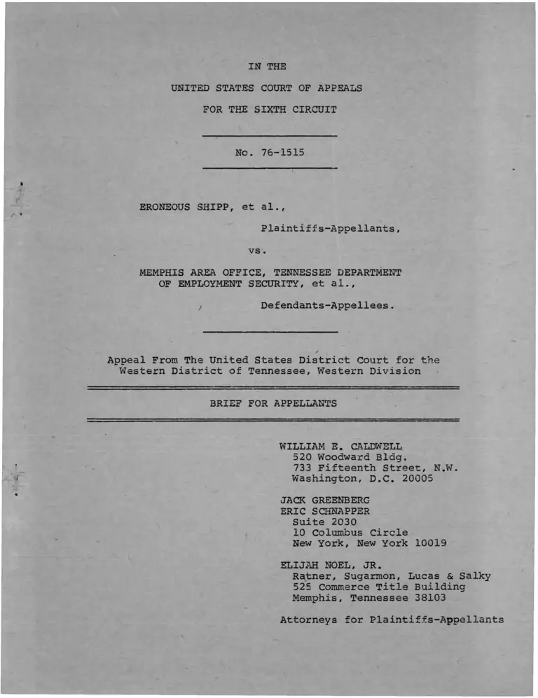 Shipp v TN Department of Employment Security Brief for Appellants preview