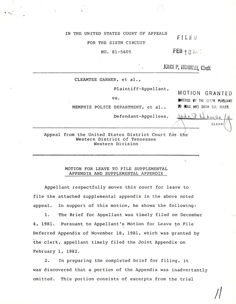 Motion for Leave to File Supplemental Appendix and Supplemental Appendix preview