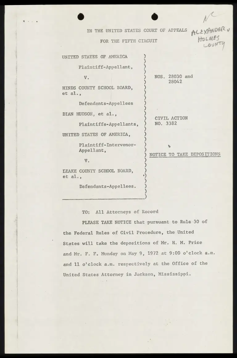 Notice to Take Depositions preview