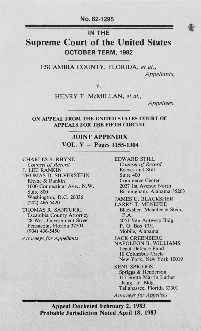 Escambia County, FL v. McMillan Joint Appendix Vol. V preview