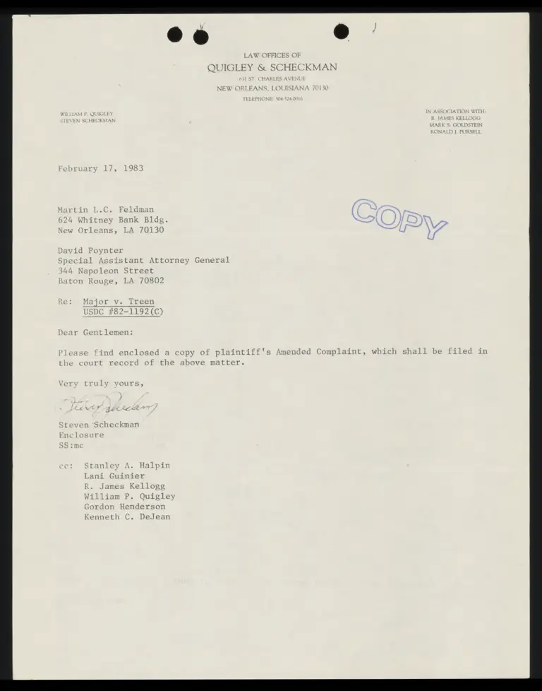 Correspondence from Scheckman to Feldman preview