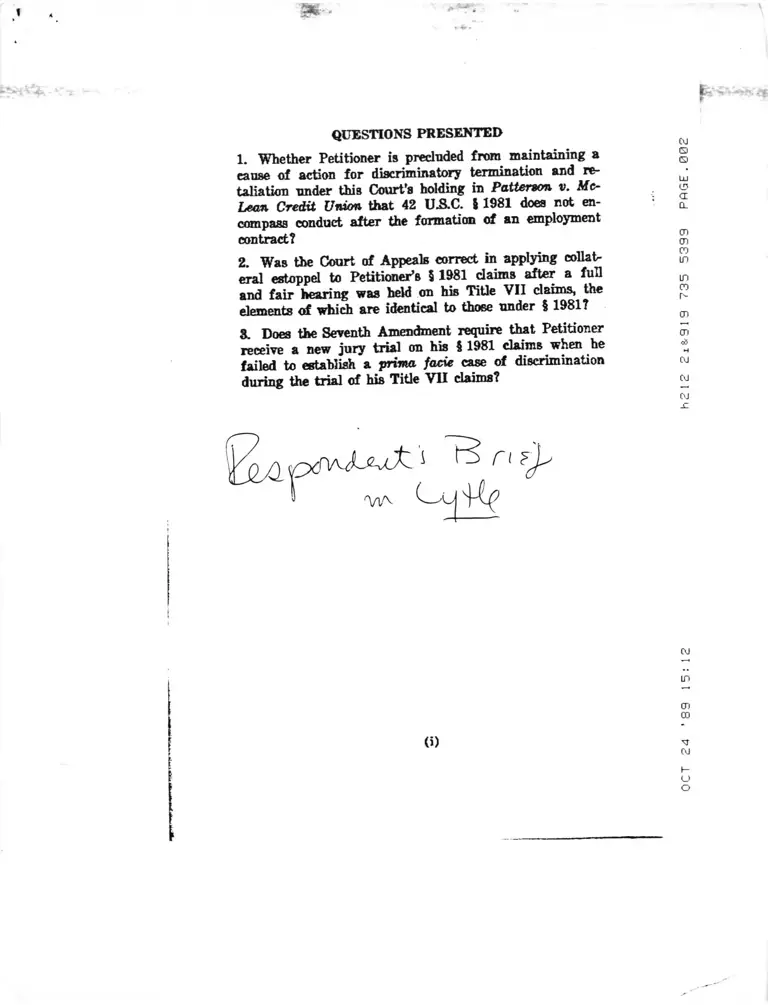 Lytle v. Schwitzer U.S. Inc. Brief for Respondent preview