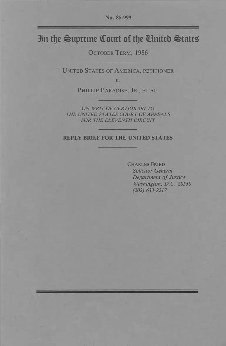 United States v. Paradise, Jr. Reply Brief for Petitioner preview