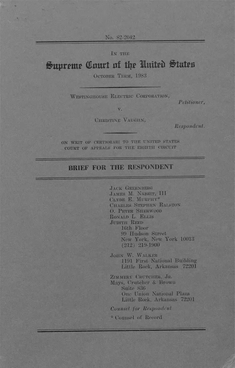 Westinghouse Electric Company v. Vaughn Brief for the Respondent preview