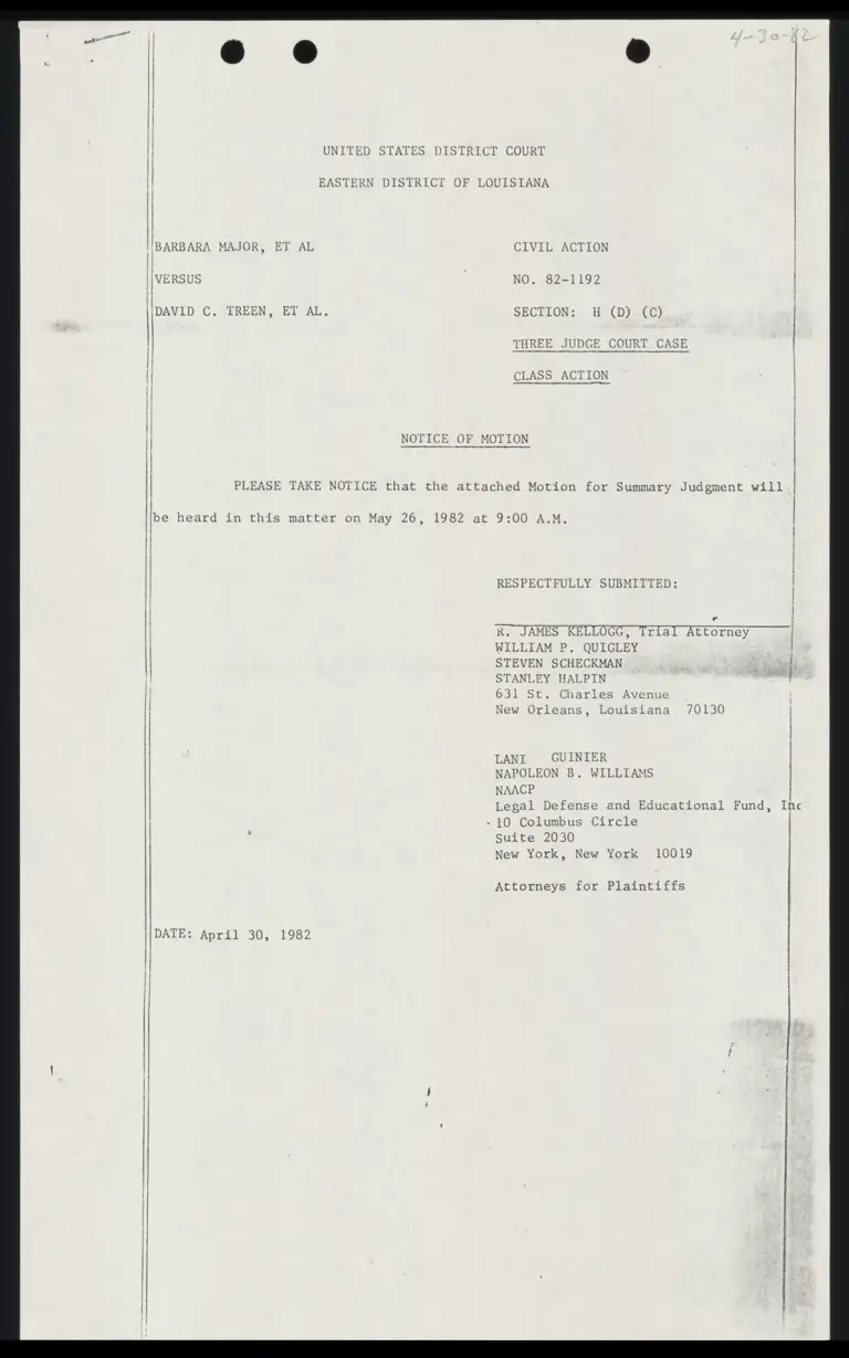 Notice of Motion for Summary Judgment hearing; Plaintiffs Statement of Uncontested Material Facts and Motion for Summary Judgment preview