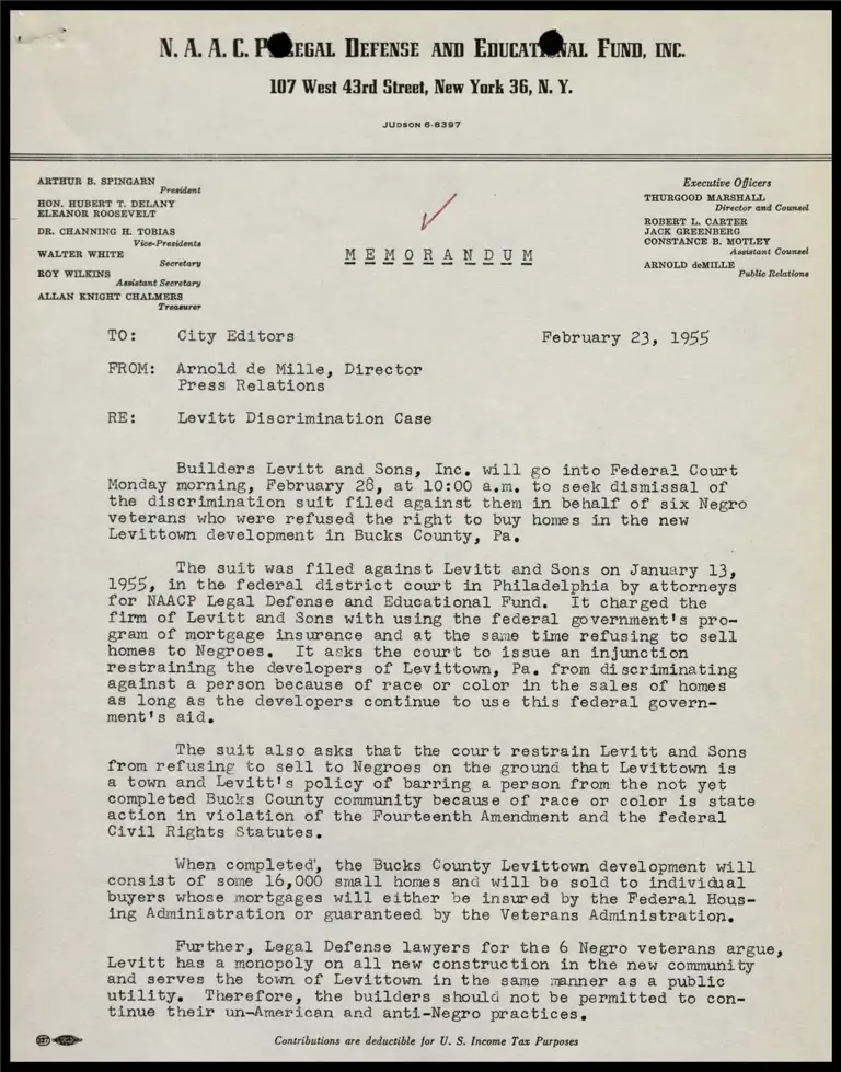 Memo RE: Levitt Discrimination Case preview