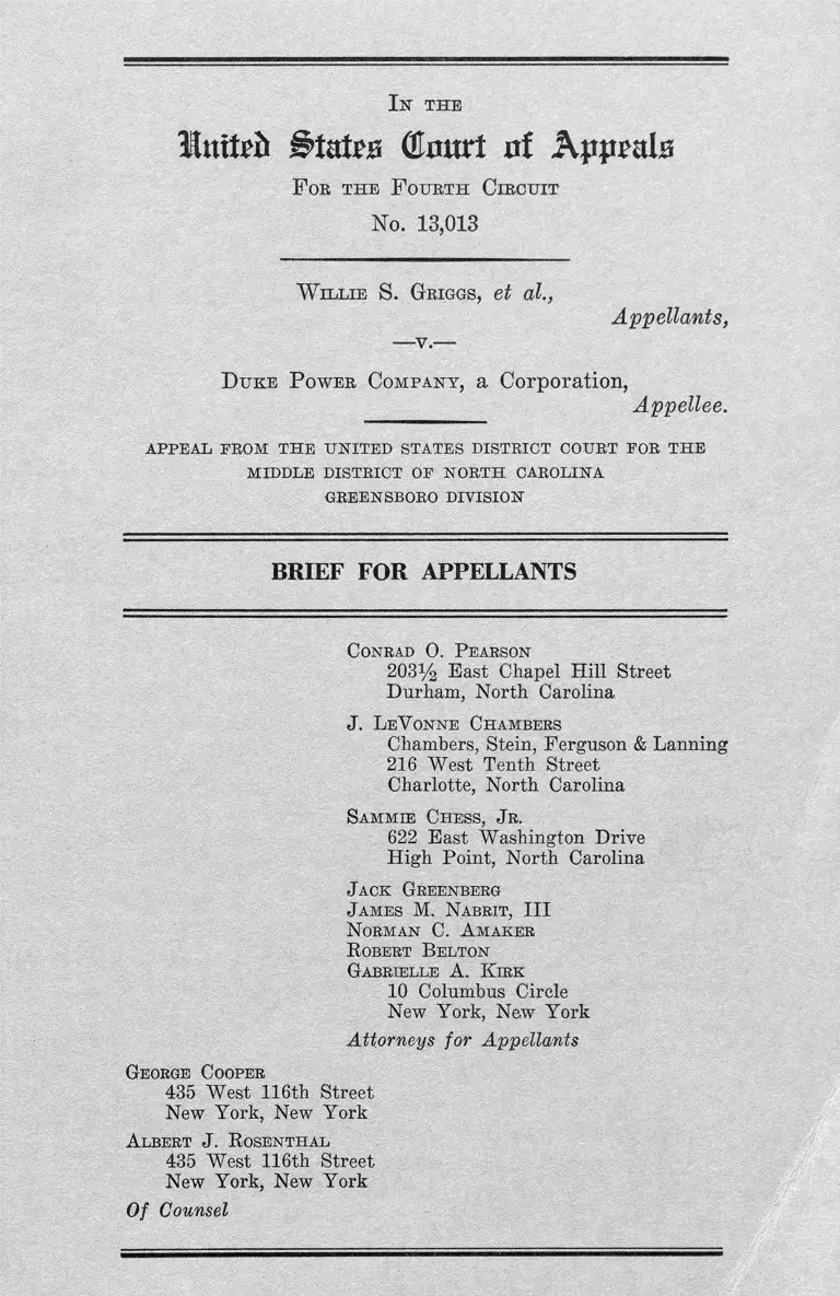 Griggs v. Duke Power Company Brief for Appellants preview