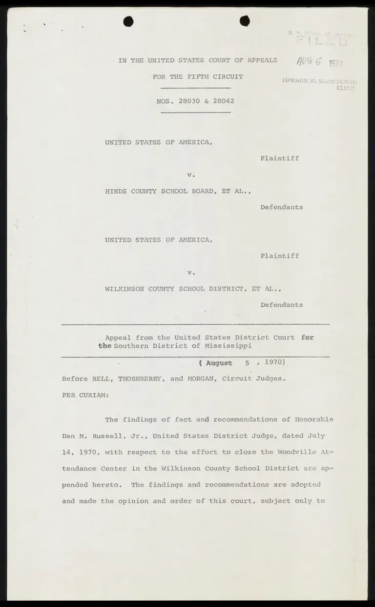 United States v. Wilkinson County Order Per Curiam; Findings of Fact and Recommendations preview