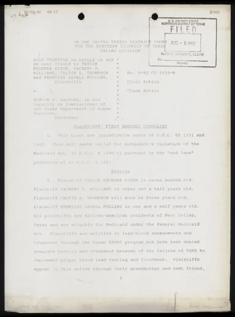 Plaintiffs' First Amended Complaint with Certificate of Service preview