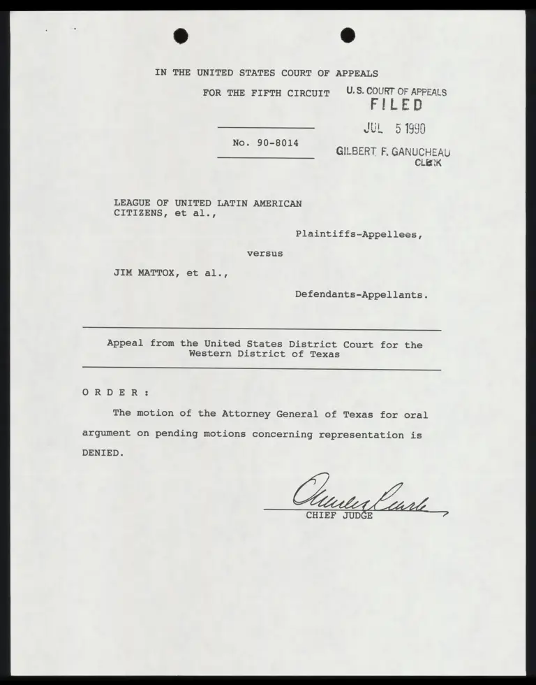 Order Denying Oral Argument preview