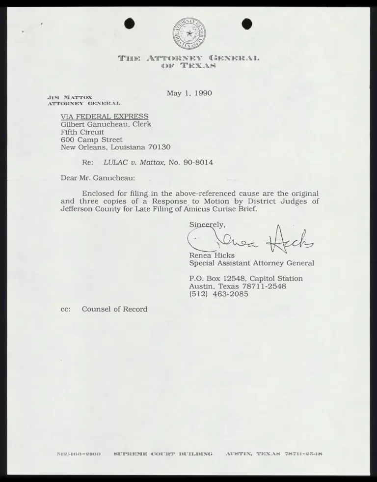 Response to Motion by District Judges of Jefferson County for ate Filing of Amicus Curiae Brief preview