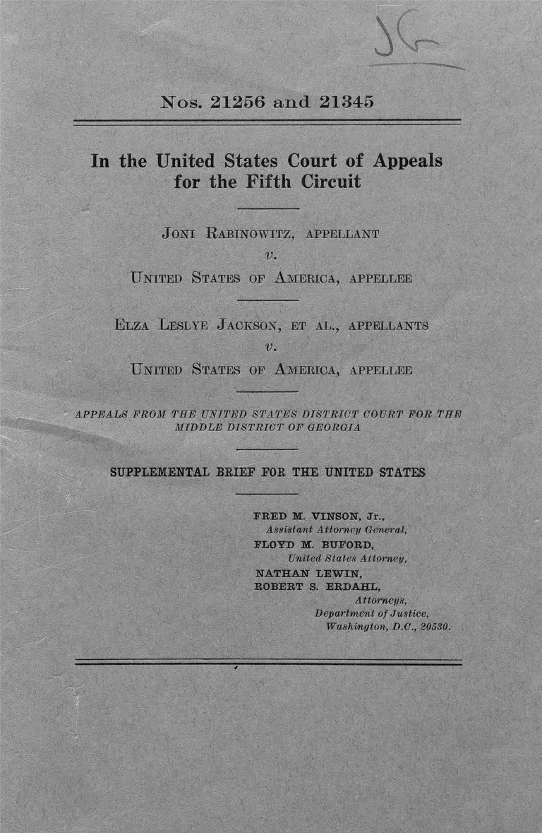Rabinowitz v. United States Supplemental Brief for Appellee preview