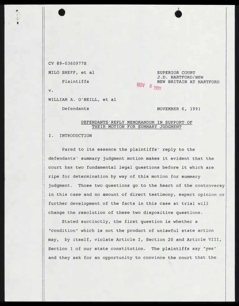 Defendants' Reply Memorandum in Support of Their Motion for Summary Judgment preview
