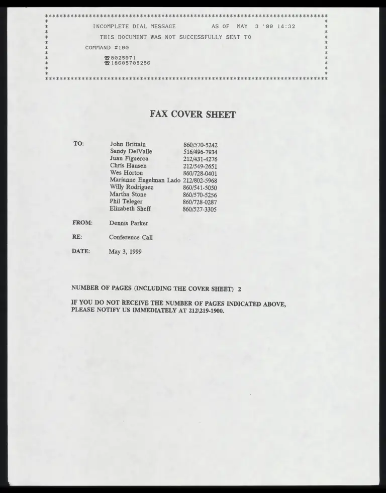 Memo RE: Conference Call with Cover Sheet preview