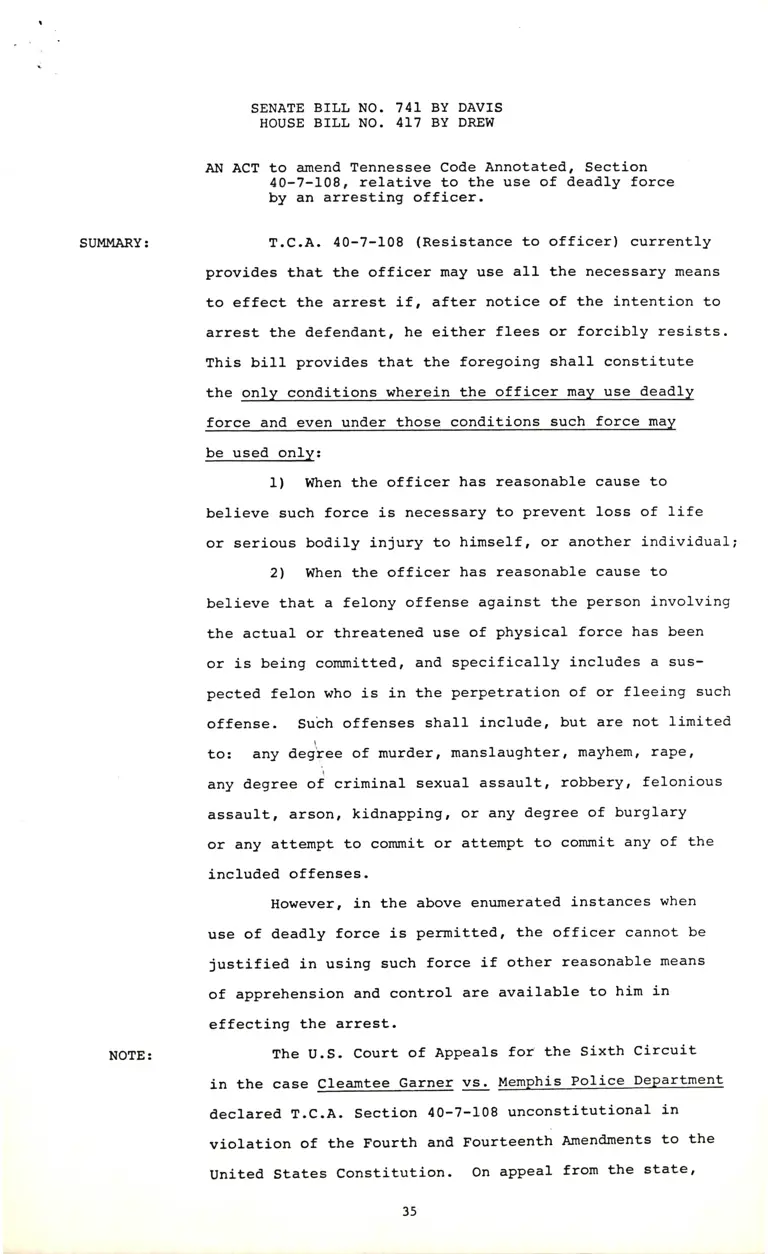 Summary of Senate Bill 741 and House Bill 417 preview