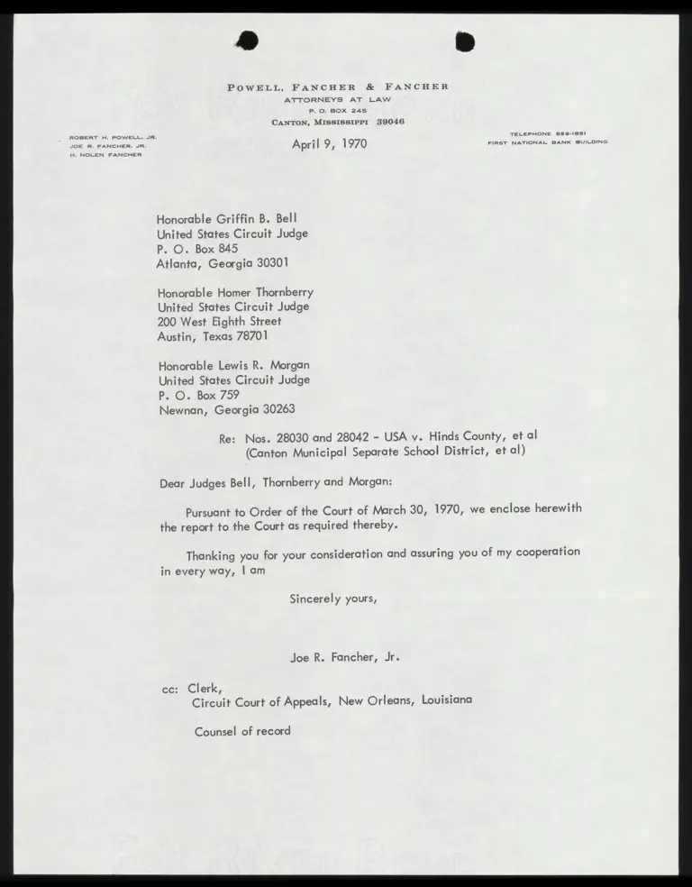 Correspondence from Fancher to Judge Morgan Re: Report preview