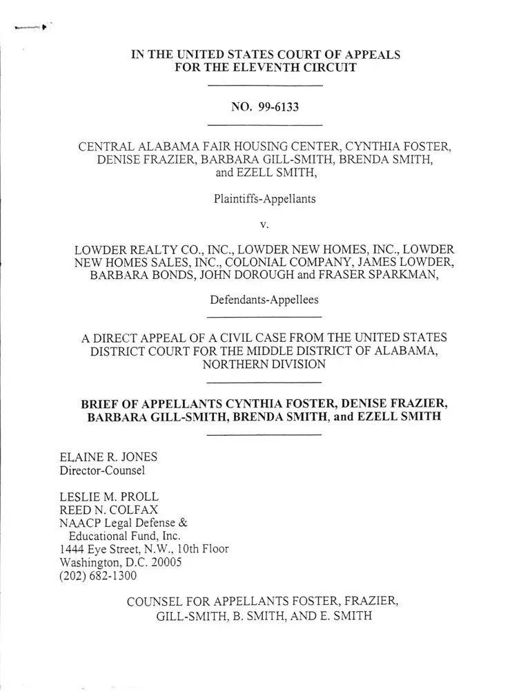 Central Alabama Fair Housing Center v. Lowder Reality Co., Inc. Brief of Appellants Cynthia Foster, Denise Frazier, Barbara Gill-Smith, Brenda Smith, and Ezell Smith preview