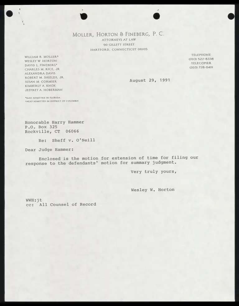 Letter to All Counsel RE: Enclosed Motion for Extension of Time with Certification preview