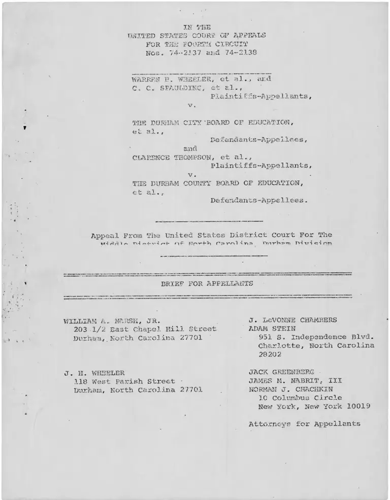 Wheeler v. Durham City Board of Education Brief for Appellants preview