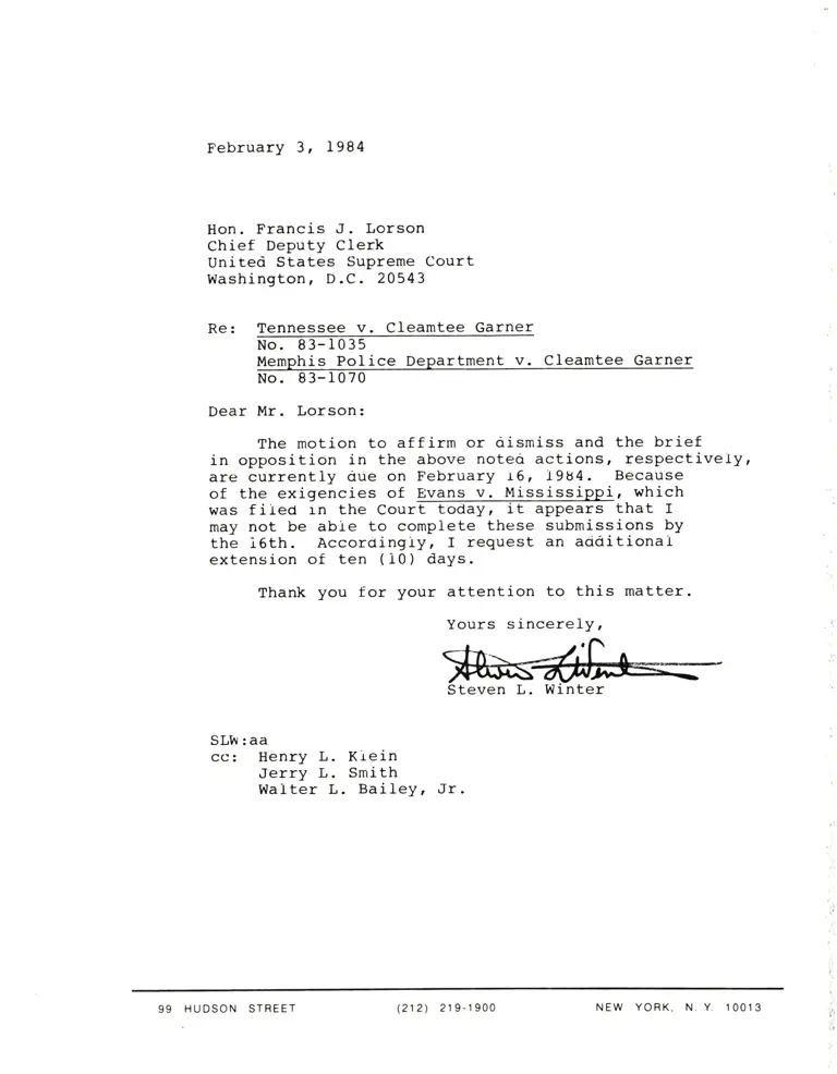 Correspondence from Winter to Clerk Re: Request for Extension preview
