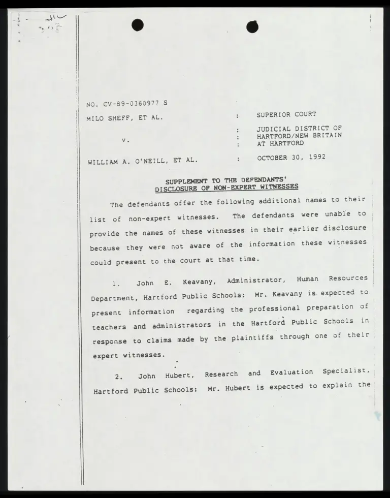 Supplement to the Defendants' Disclosure of Non-Expert Witnesses preview